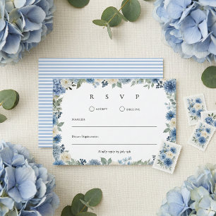 Tarjeta De Confirmación De Asistencia Boda floral acuarela azul y blanco