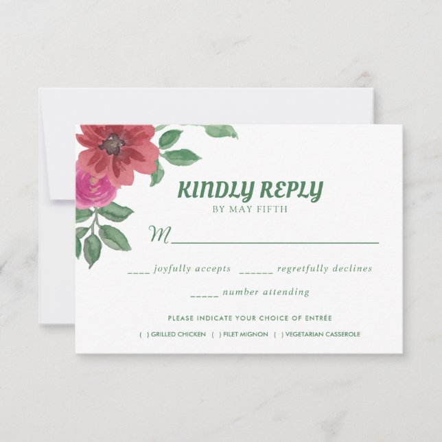 Tarjeta De Confirmación De Asistencia Boda floral acuarela de verano (Anverso)