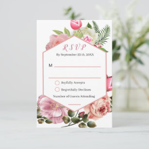 Tarjeta De Confirmación De Asistencia Boda floral acuarela hexágono rosa