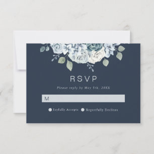 Tarjeta De Confirmación De Asistencia Boda floral acuarela moderna azul marino