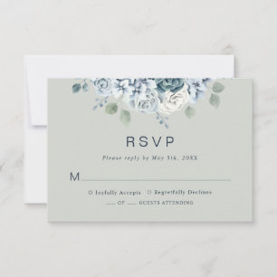 Tarjeta De Confirmación De Asistencia Boda floral acuarela moderna en verde salvia