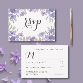 Tarjeta De Confirmación De Asistencia Boda floral acuarela púrpura boho