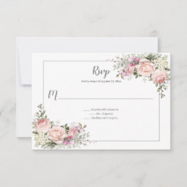 Tarjeta De Confirmación De Asistencia Boda floral acuarela rosa verde gris rubor