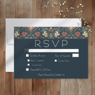 Tarjeta De Confirmación De Asistencia Boda floral Art Nouveau azul William Morris