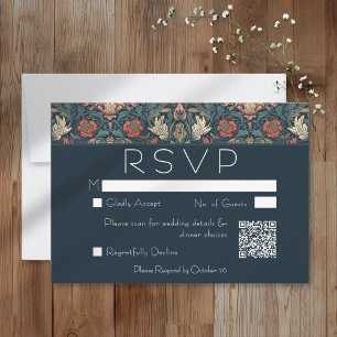 Tarjeta De Confirmación De Asistencia Boda floral Art Nouveau azul William Morris