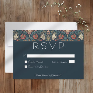 Tarjeta De Confirmación De Asistencia Boda floral Art Nouveau azul William Morris