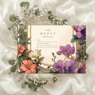 Tarjeta De Confirmación De Asistencia Boda floral Art Nouveau Golden Arch