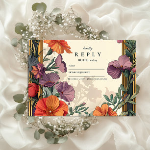 Tarjeta De Confirmación De Asistencia Boda floral Art Nouveau Sunset