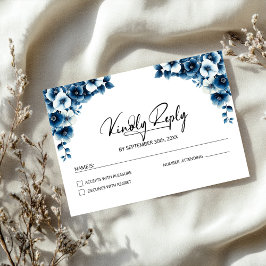 Tarjeta De Confirmación De Asistencia Boda Floral Azul