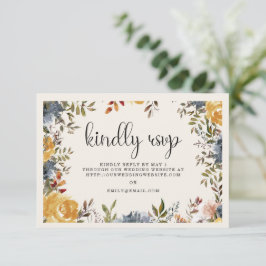 Tarjeta De Confirmación De Asistencia Boda Floral Azul Amarillo Responda Amablemente