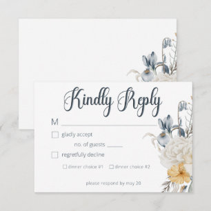 Tarjeta De Confirmación De Asistencia Boda floral azul amarillo y blanco