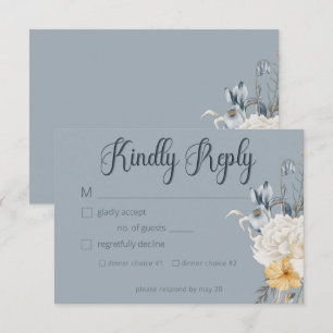 Tarjeta De Confirmación De Asistencia Boda floral azul amarillo y blanco