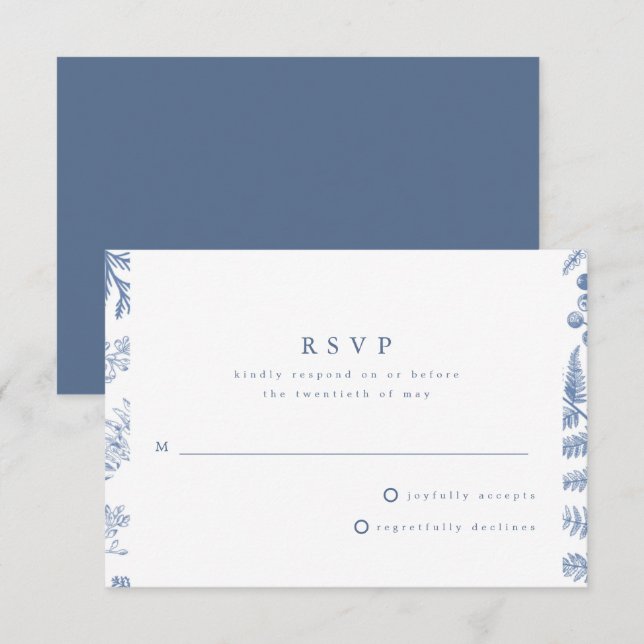 Tarjeta De Confirmación De Asistencia Boda floral azul blanco (Anverso / Reverso)