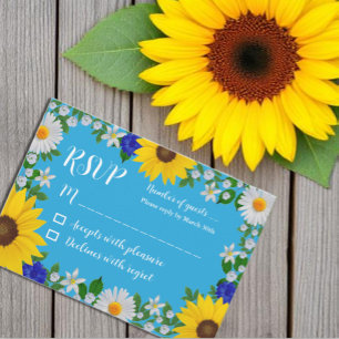 Tarjeta De Confirmación De Asistencia Boda floral azul cielo de verano