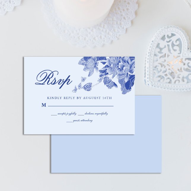 Tarjeta De Confirmación De Asistencia Boda floral azul claro clásico elegante (Subido por el creador)