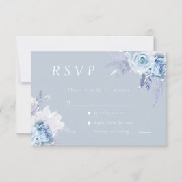 Tarjeta De Confirmación De Asistencia Boda Floral Azul Dusty