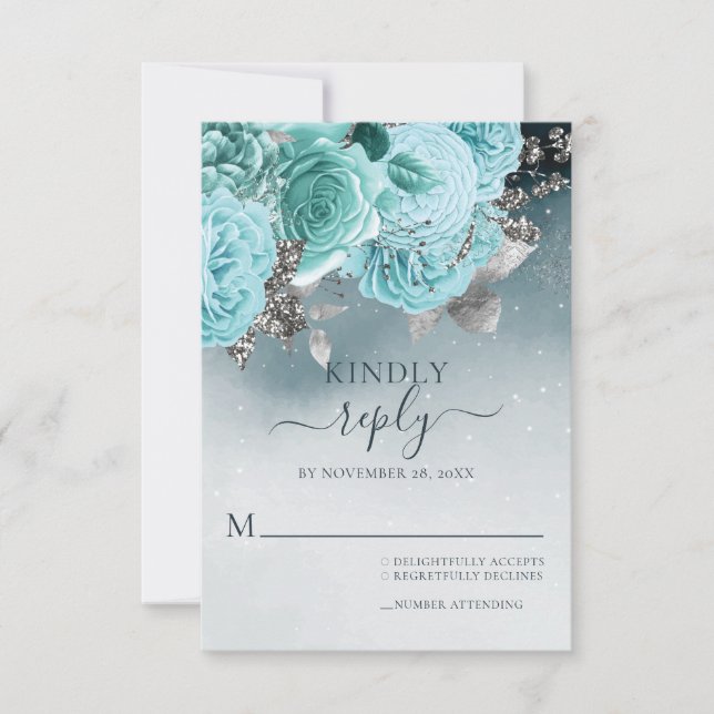Tarjeta De Confirmación De Asistencia Boda Floral Azul Dusty (Anverso)