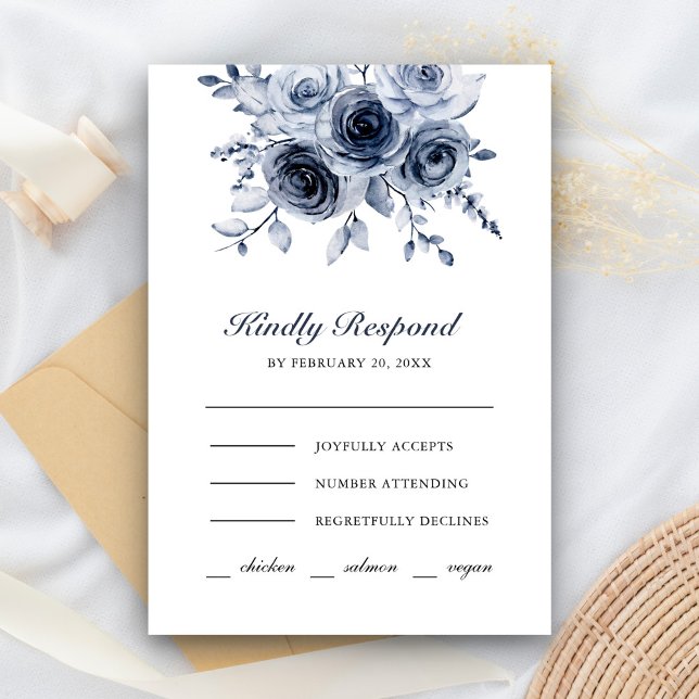 Tarjeta De Confirmación De Asistencia Boda Floral Azul Dusty (Subido por el creador)