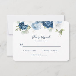 Tarjeta De Confirmación De Asistencia Boda Floral Azul Dusty