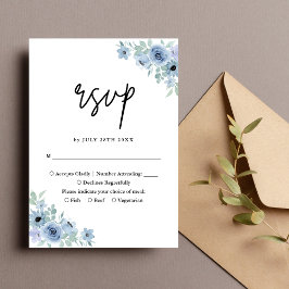 Tarjeta De Confirmación De Asistencia Boda Floral Azul Dusty Vintage
