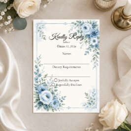 Tarjeta De Confirmación De Asistencia Boda floral azul elegante