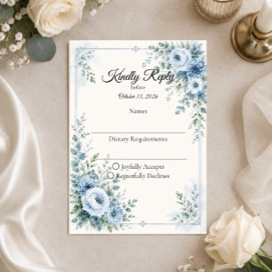 Tarjeta De Confirmación De Asistencia Boda floral azul elegante