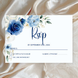 Tarjeta De Confirmación De Asistencia Boda floral azul elegante