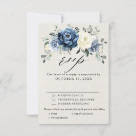 Tarjeta De Confirmación De Asistencia Boda floral azul grisáceo Champán Marfil RSV