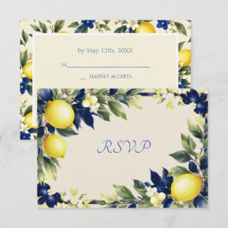 Tarjeta De Confirmación De Asistencia Boda Floral Azul Limón Costa de Amalfi