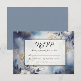 Tarjeta De Confirmación De Asistencia Boda floral azul marino y dorado