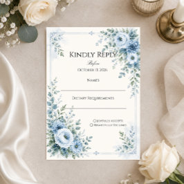 Tarjeta De Confirmación De Asistencia Boda floral azul polvoriento