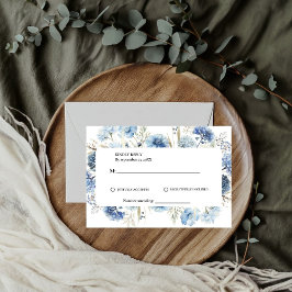 Tarjeta De Confirmación De Asistencia Boda Floral Azul Polvoriento de Primavera en Azul