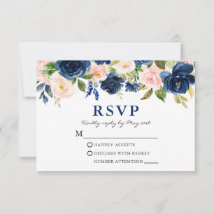 Tarjeta De Confirmación De Asistencia Boda floral azul rosa azul acuarela