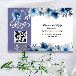 Tarjeta De Confirmación De Asistencia Boda floral azul y blanco