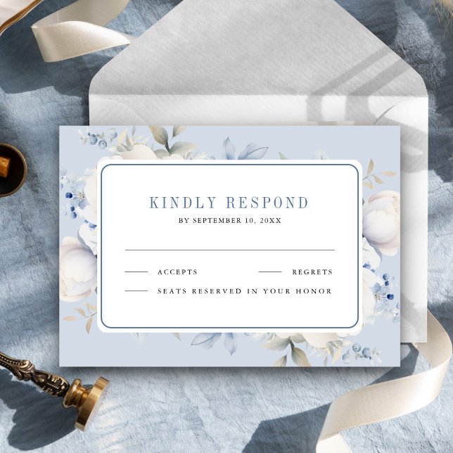 Tarjeta De Confirmación De Asistencia Boda floral azul y blanco turbio (Subido por el creador)