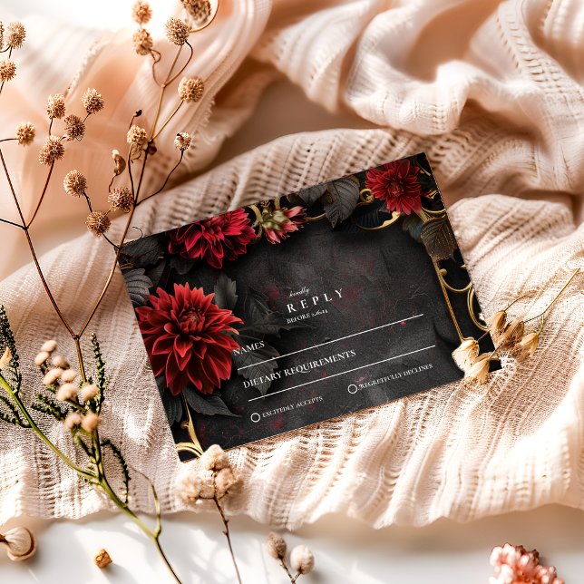 Tarjeta De Confirmación De Asistencia Boda floral barroco oscuro (Subido por el creador)