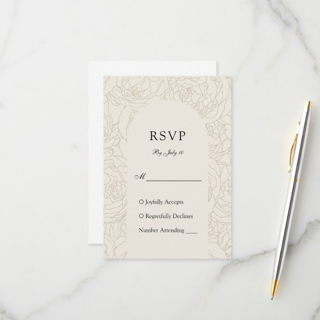 Tarjeta De Confirmación De Asistencia Boda floral beige marrón elegante (Anverso/Reverso In Situ)