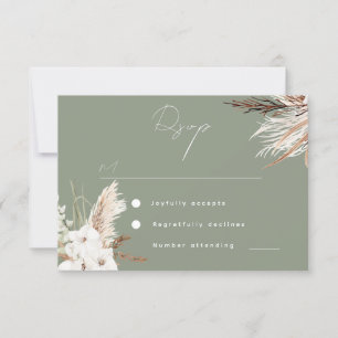Tarjeta De Confirmación De Asistencia Boda floral blanca del boho verde sabio moderno