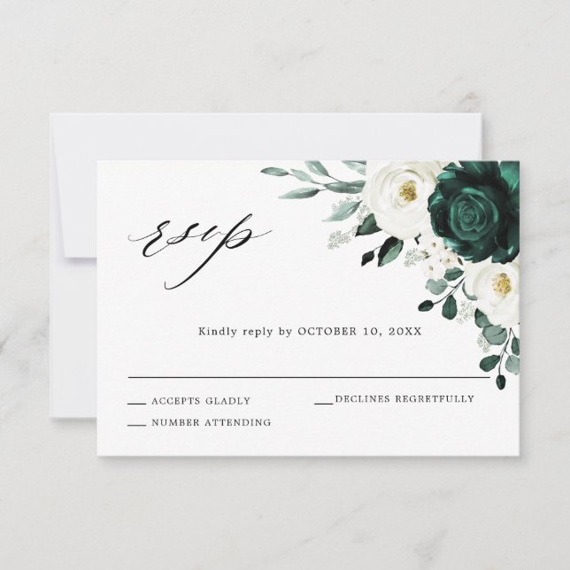 Tarjeta De Confirmación De Asistencia Boda floral blanca Eucalyptus (Anverso)