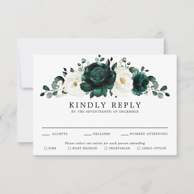 Tarjeta De Confirmación De Asistencia Boda floral blanca Eucalyptus (Anverso)