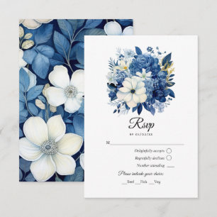 Tarjeta De Confirmación De Asistencia Boda floral blanca y naval