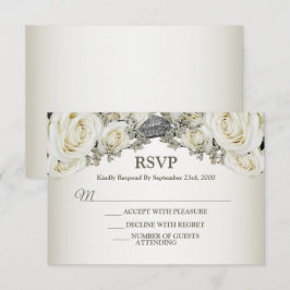 Tarjeta De Confirmación De Asistencia Boda Floral Blanco Verde Beige Elegante Moderno