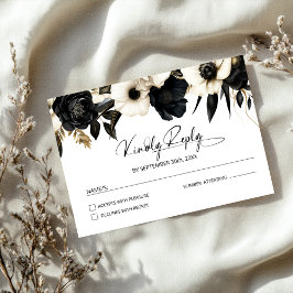 Tarjeta De Confirmación De Asistencia Boda floral blanco y negro
