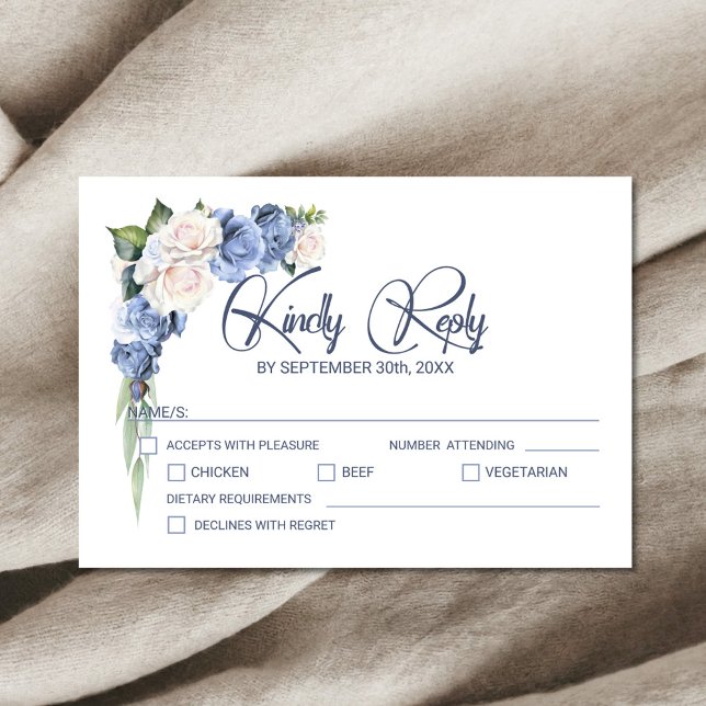 Tarjeta De Confirmación De Asistencia Boda floral Blue White Rose (Subido por el creador)