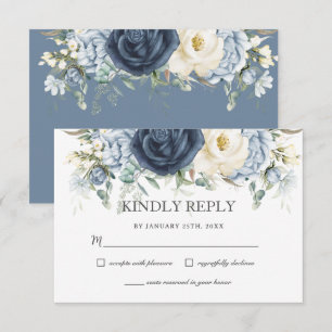 Tarjeta De Confirmación De Asistencia Boda Floral Boho Azul Polvo Marinería Marfil Verde