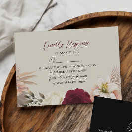 Tarjeta De Confirmación De Asistencia Boda Floral Boho Borgoña Negra