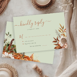 Tarjeta De Confirmación De Asistencia Boda floral boho de follaje de óxido verde salvia