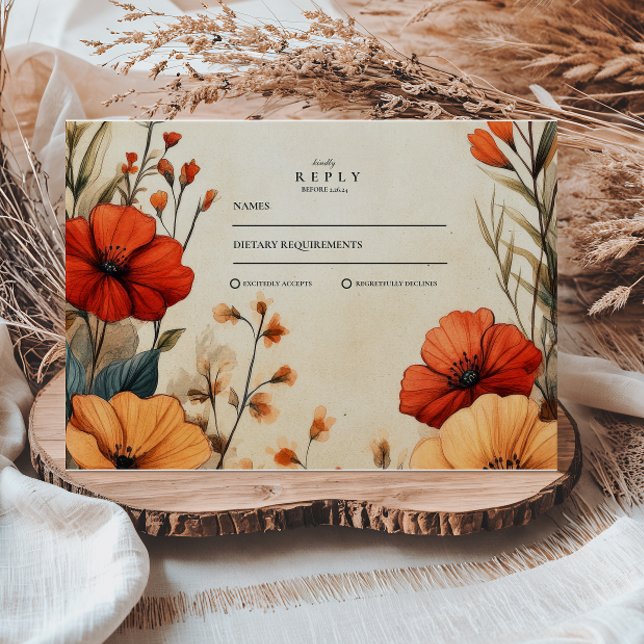 Tarjeta De Confirmación De Asistencia Boda floral boho de otoño (Subido por el creador)