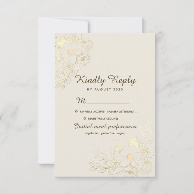 Tarjeta De Confirmación De Asistencia Boda floral boho dorada (Anverso)