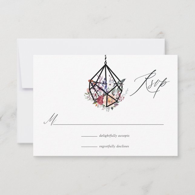 Tarjeta De Confirmación De Asistencia Boda Floral Boho Geométrico Terrarium (Anverso)
